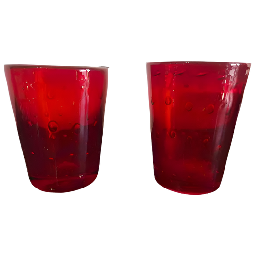 Vintage Clear Red Hand Blown Drinking Glasses Set of 2