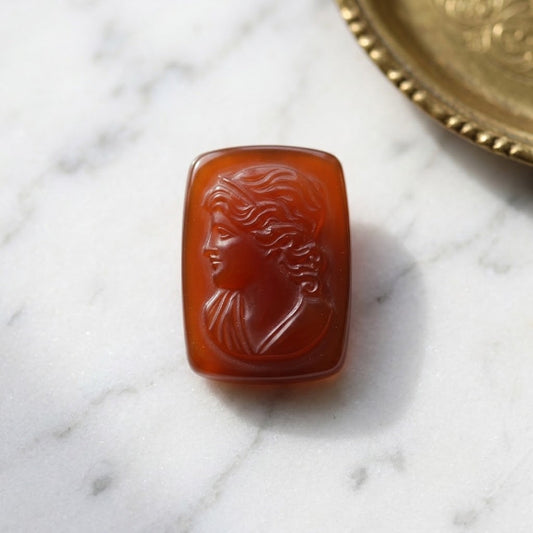 Vintage Carnelian Intaglio Gemstone Pair – Classical Female Profile – 13 x 18 mm
