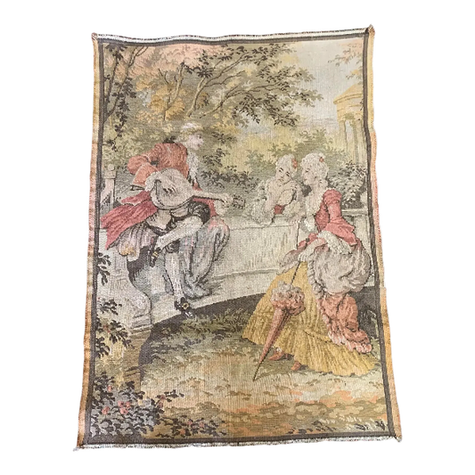 Antique Belgian Romantic Scene Tapestry Wall Hanging