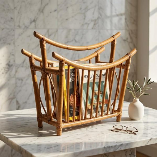 Mid Century Bent Bamboo C&k Importers Magazine Rack