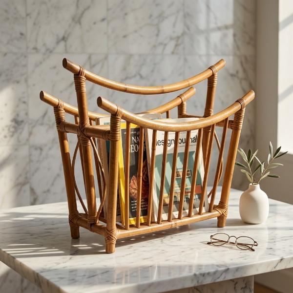 Mid Century Bent Bamboo C&k Importers Magazine Rack