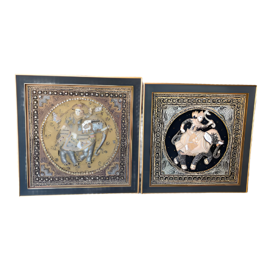 Burmese Vintage Kalaga Embroidered Tapestry Wall Art - A Pair