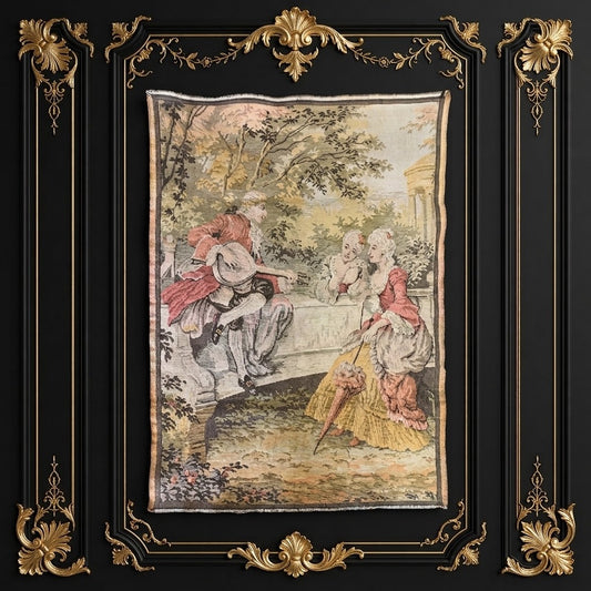 Antique Belgian Romantic Scene Tapestry Wall Hanging