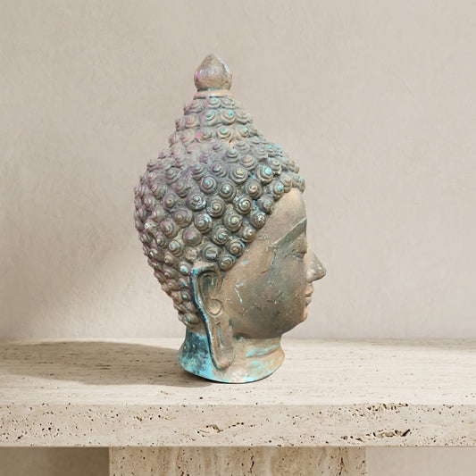 Antique Bronze Buddha Head with Natural Patina