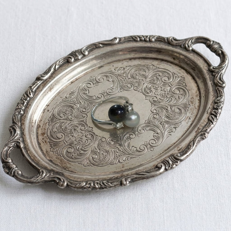 Antique 14k White Gold Ring with Freshwater Pearls and Diamond Accents