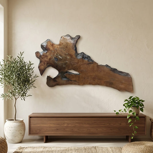 Vintage Handmade Brutalist Organic Sculpted Burl Wood Art Wall Clock