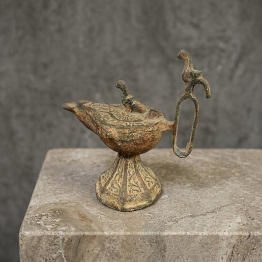Early 20th-c. antique bronze oil lamp / incense burner
